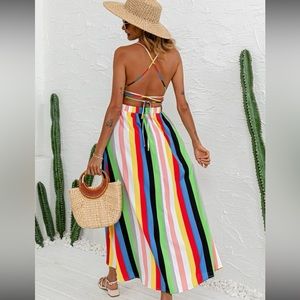 Striped, multi colored, maxi dress size 6